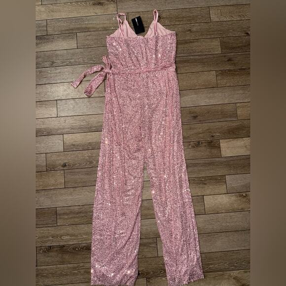NEW FASHION NOVA Can't Hide The Shine Sequin PINK Jumpsuit SZ L - Picture 5 of 13